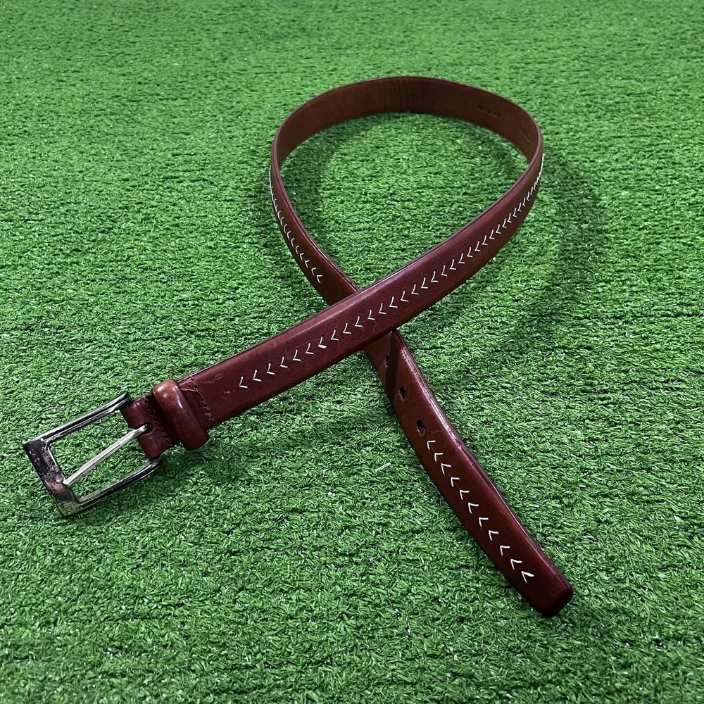 Johnston & Murphy Casual Dress Belt SZ‎ 36 Brown Leather Golf Baseball Stitching